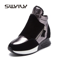 Swyevy-zapatillas de deporte con plataforma para mujer, zapatos de deporte femeninos con almohadilla de algodón aterciopelada, con cuña alta, temporada otoño e invierno, 2018 2024 - compra barato