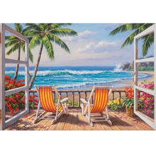 New 5D DIY Diamond Painting Window beach Scenic Embroidery Full Square Diamond Cross Stitch Rhinestone Mosaic Painting decor 2024 - buy cheap