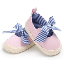 Sapatos listrados de princesa para bebês, calçados de berço para meninas com laço antiderrapante, sola macia, outono, 2018 2024 - compre barato