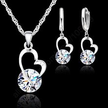 Shining CZ Bridal Jewelry Set 925 Sterling Silver Cubic Zircon Pendant Necklace Dangle Hoop Earrings Jewelry Sets 2024 - buy cheap