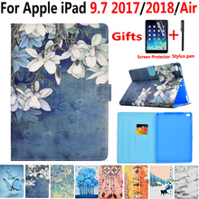 Fashion Flower Case for New Apple iPad 9.7 2017 2018 A1822 A1893 Painted Flip Magnet Sleep Wake Cover for iPad Air 1 2 iPad 5 6 2024 - buy cheap