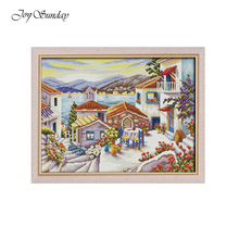 Joy Sunday Beach House Scenic Painting Cross Stitch Kits for Embroidery Needlework Sets DMC 11CT 14CT Printed Canvas Home Decor 2024 - buy cheap