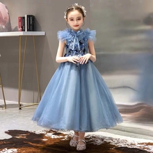 Baby Kids Elegant Appliques Flowers Host Piano Costumes Prom Mesh Dress 2019Summer Elegant New Birthday Wedding Party Long Dress 2024 - buy cheap