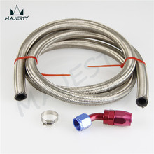 AN-12 12-AN STAINLESS STEEL BRAIDED OIL/FUEL HOSE 1FT  SILVER+45 Degree SWIVEL END TUBE FITTING BL & RD 2024 - buy cheap