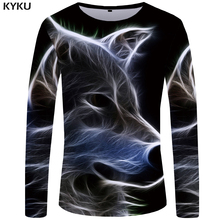 KYKU Wolf T shirt Men Long sleeve shirt Gothic Rock Light Clothes Black Funny T shirts Animal 3d T-shirt Anime Mens Clothing 2024 - buy cheap