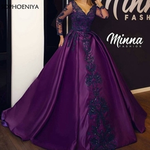 Vestido de noche de manga larga con cuello en V, vestido Formal árabe púrpura de Dubái para fiesta, vestido de baile largo 2021 2024 - compra barato