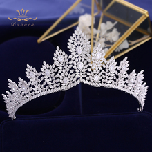 Тиары-короны для невесты с кристаллами циркона, повязки для волос в вечернем стиле королевской принцессы, свадебные аксессуары 2024 - купить недорого