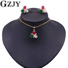 GZJY Fashion Jewelry Gold Color Flowers Red Green Zircon Necklace Earrings Jewelry Set For Women Wedding Party indian jewelry 2024 - buy cheap