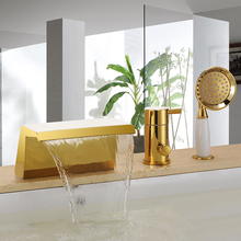 Free ship Gold Pvd 3Pcs widespread Waterfall Bathroom Bath Roman Tub shower faucet 2024 - buy cheap