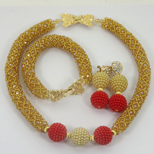 New Champagne Crystal Bead Necklace Mix Gold And Yellow Balls Set Accessory Choker Jewelry Set African Style Free Shipping HX894 2024 - buy cheap