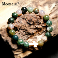 Pulsera de Yoga con cuentas de ojo de tigre para mujer, brazalete con bolas cruzadas, piedras naturales, MOON GIRL, 10MM 2024 - compra barato