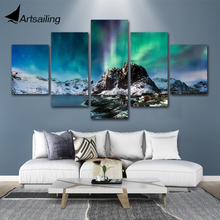 Quadro de pintura decorativa, 5 peças, luzes aurora polar, montanha, lago, impressão, decoração do quarto, poster, imagem, 5 peças, arte em tela 2024 - compre barato