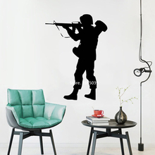 Black Soldier Silhouette Wall Decal Wall Art Soldier Military Murals Vinyl Wall Sticker For Home Decor Boy Bedroom Cool LC1043 2024 - buy cheap