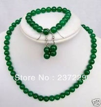 Wholesale price FREE SHIPPING ^^^^natural 8MM Green stone Beads Necklace&Bracelet&earring Sets 2024 - buy cheap