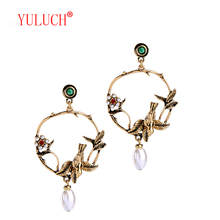 2018 Personality Fashion Jewelry Bohemian Circle Bird Nest Retro Alloy Swallow Pearl Pendant Woman Ear Studs 2024 - buy cheap