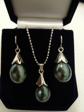 Conjunto de joias para colar com pingente, brincos e colar pendentes, concha preta e pérola, 12*16mm 2024 - compre barato