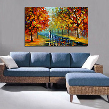 Free shipping Abstract Colourful Autumn Scenery Knife Oil Painting On Canvas Walking in the Scenery Picture Wall Art Home Decor 2024 - buy cheap