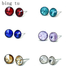 Bing Tu Simple Round Crystal Stud Earrings For Women Wedding Jewelry Blue Geometric Earring aretes femme 2024 - buy cheap