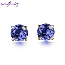 LOVERJEWELRY Stud Earrings For Women 14Kt Yellow Gold 5mm Round Tanzanites Girl Earrings Party Aniversary Best Gift Fine Jewelry 2024 - buy cheap