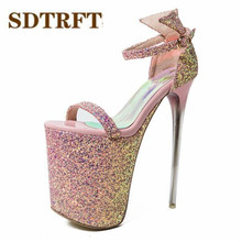 SDTRFT Zapatos Mujer Summer Pumps Nightclub Bling Sexy Platform Shoes Woman Buckle Sandals 20cm thin heels sequins wedding pumps 2024 - buy cheap