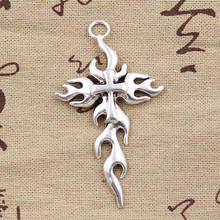 8pcs Charms Cross Flames Fire 64x36mm Antique Silver Color Plated Pendants Making DIY Handmade Tibetan Silver Color Jewelry 2024 - buy cheap