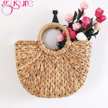 Gusure Small Handicraft Corn Straw Handbags for Women half-round Bags Round Handle Ladies Handbag Girls Summer Beach Totes 2024 - buy cheap