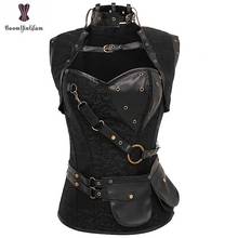 Steampunk Corset Gothic Bustier Steel Boned Black Brown Gray Sexy Women Corselet Side Zipper Korset Punk Jacket Overbust Corsets 2024 - buy cheap