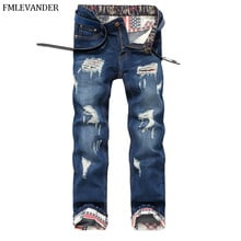 Pants With Stripes Hiphop Plus Size 38 Vintage Washed Straight Pants Stretch Men's Denim Jeans 2024 - buy cheap