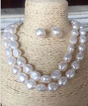 double strands baroque south sea 11-12mm white pearl necklace18"19" &earring925silver 2024 - buy cheap