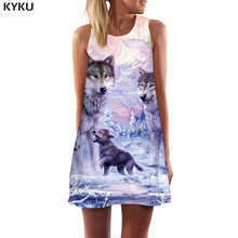 KYKU Brand Wolf Dress Women Love Tank Animal Beach Forest Mini Mountain Boho Womens Clothing Casual Gothic Wrap Femme 2024 - buy cheap