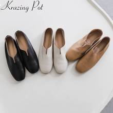 Krazing Pot new superstars lazy woman sleeve shoes square toe slip on handmade soft natural leather pregnant woman loafers L06 2024 - buy cheap