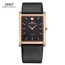 IBSO Men's Quartz Watch 7MM Ultra-thin Rectangle Dial Quartz Wristwatch Black Classic Business Genuine Leather Strap Watch Men 2024 - buy cheap