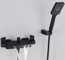 Grifo de baño montado en la pared, juego de grifería de mano de ducha y bañera, cepillado de aceite negro 2024 - compra barato