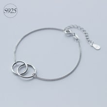 Pulseira de prata esterlina 925 genuína, círculo duplo, redondo, amor, círculo, corrente, gtls148 2024 - compre barato