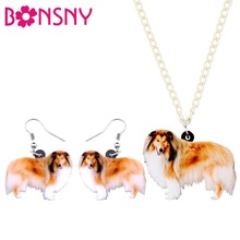 Bonsny Acrylic Happy Collie Sheltie Shepherd Dog Earrings Necklace Collar Cute Animal Jewelry Sets For Women Girls Pet Lovers 2024 - buy cheap