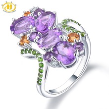 Женское кольцо Hutang, регулируемое кольцо из натурального серебра 925 пробы с аметистом и Цитрином 2024 - купить недорого