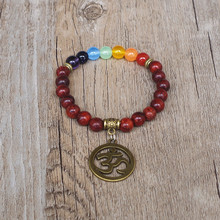 Vintage Handmade Wooden Beads Buddhist OM Seven Chakra Bracelet Yoga Healing Reiki Pray Mala Bracelet Bronze 2024 - buy cheap