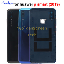 Nova carcaça traseira de vidro para huawei p smart 2019, tampa traseira de bateria, porta com capa de lente de câmera, substituição 2024 - compre barato