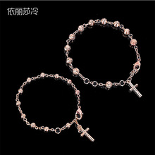 48 Pieces / Gold Jesus Cross Bracelet Rose Bead Bracelet Jewelry Sacred Heart Jesus Central Rosary Female Bracelet 2024 - buy cheap