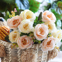 YO CHO Bridal Bridesmaids Wedding Bouquet 10 Heads Artificial Silk Rose Flowers Home Party Office Decorations Flower Arrangement 2024 - buy cheap