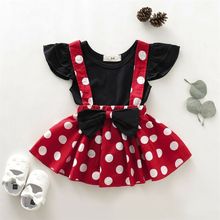 2PCS Toddler Kid Baby Girls Fly Sleeve Tops T-shirt Polka Dot Bowknot Suspender Skirt Sets Outfit Girls Clothes 2024 - buy cheap