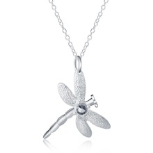P011 Wholesale price women lady fashion silver color jewelry elegant charm retro exquisite Crystal dragonfly necklace 2024 - buy cheap
