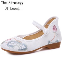 Zapatos de tacón de lona con hebilla para mujer, calzado informal Vintage bordado, estilo chino, para primavera y otoño, novedad de 0406 2024 - compra barato