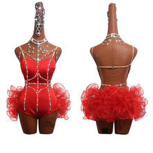 Блестящее платье для латинских танцев в полоску с бриллиантами, женская сексуальная юбка для сальсы, красное платье для завивки костей, женская одежда для Бальных соревнований 2024 - купить недорого