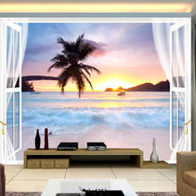 Custom Wall Mural Paper Window Seaside Sunset Natural Scenery 3D Stereoscopic TV Background Wall Painting Wallpaper Living Room 2024 - buy cheap