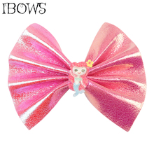 IBOWS Hair Accessories Hair Bows for Girls Soft Leather Unicorn Hairgrips Shiny Sector Hairbows for Unicorn Party Kids Headwear 2024 - buy cheap