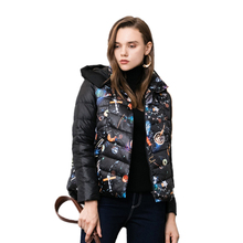 Female Winter New Parka Black Short Hooded Stand Collar Overcoats Ladies Fashion Casual Print Patchwork Loose Down Jacket Z27 2024 - buy cheap