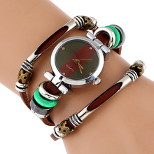 NEW Genuine Leather Watch Women Triple Bracelet Wristwatch Italian Style Green Coffe Stripes Fashion Reloj Para Dama 2024 - buy cheap