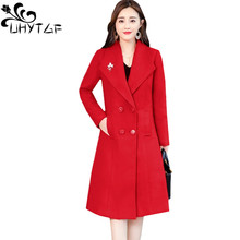 UHYTGF New Long Jackets Woman Winter Woolen Coat Suit collar Long Sleeve Double Breasted Windbreaker Outerwear High Quality 667 2024 - buy cheap