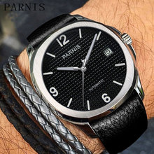 40MM parnis black dial date widnow leather strap deployment automatic movement mens watch 2024 - buy cheap